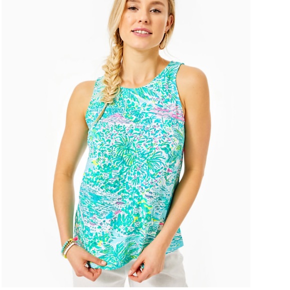 NEW Lilly Pulitzer Kristen Tank Top Gustavia Green Sunshine City - XL - Picture 1 of 13